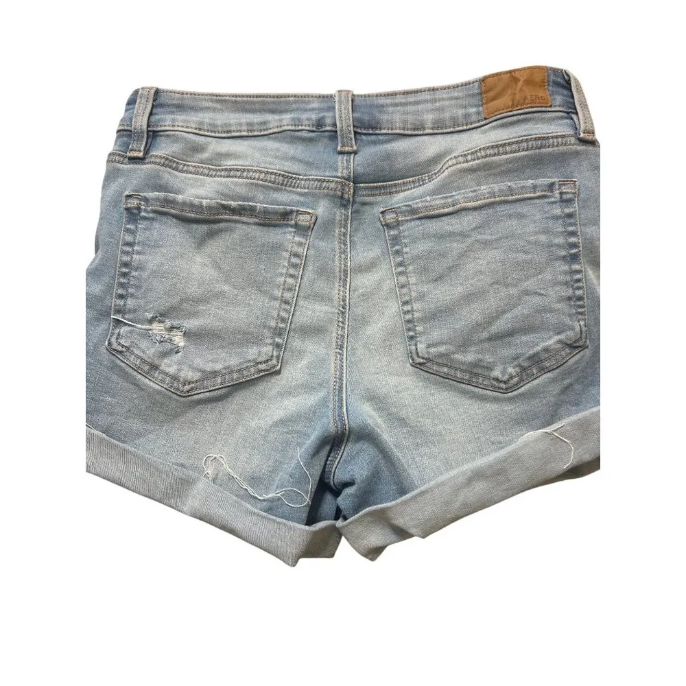 Aeropostale High Rise Midi Distressed Denim Jean Shorts Cuffed Holes Size 4 - Image 3