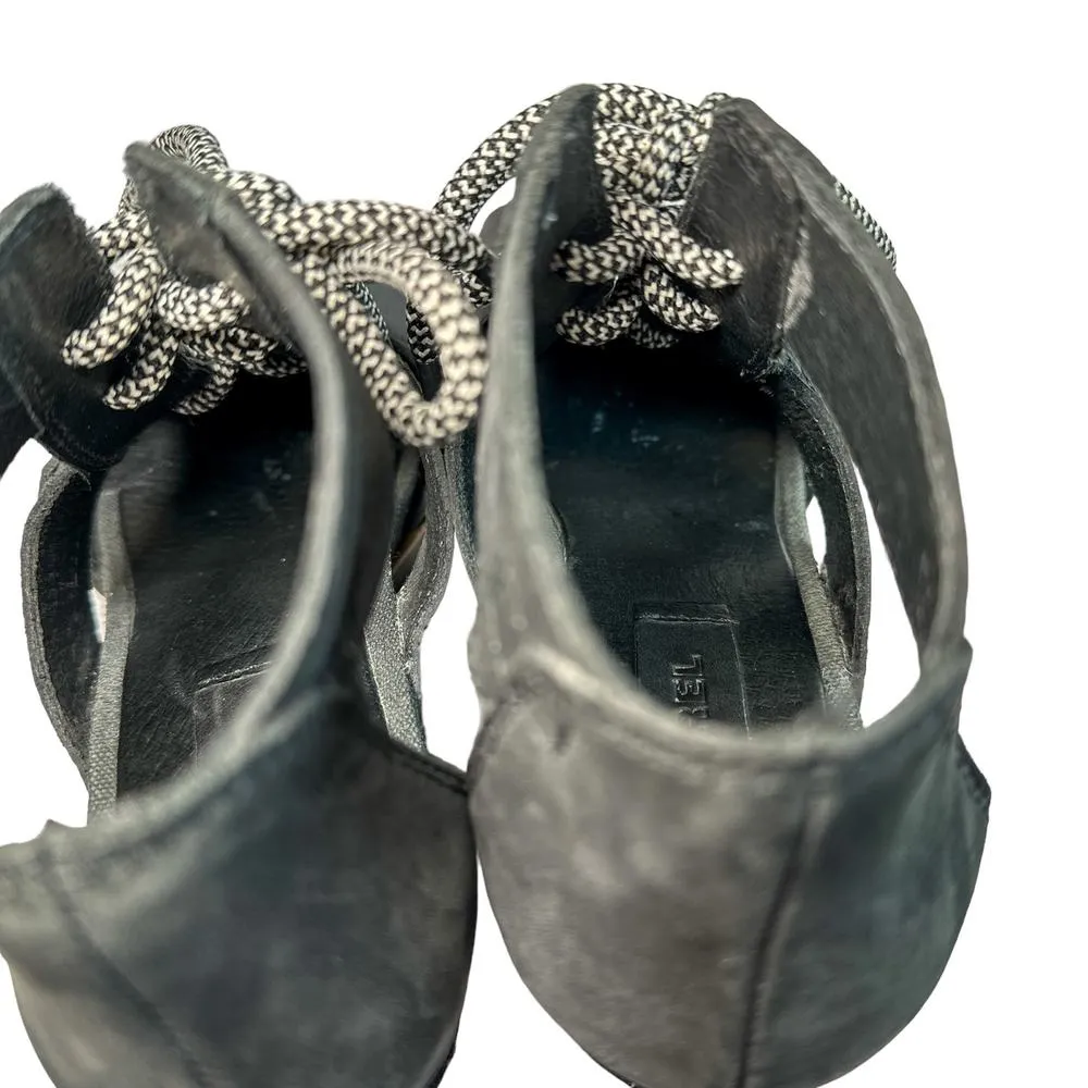 Sorel Joanie Lace Up Wedge Heel Open Toe Leather Canvas Lug Sole Sandal Black 7 - Image 8