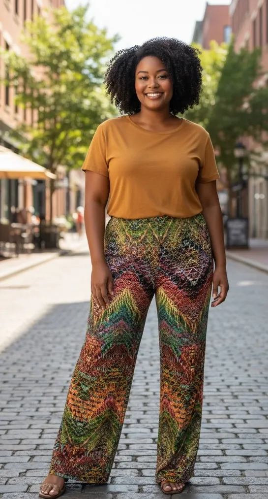 Colorful Geometric Pattern Palazzo Pants Orange Size XXL - Image 2