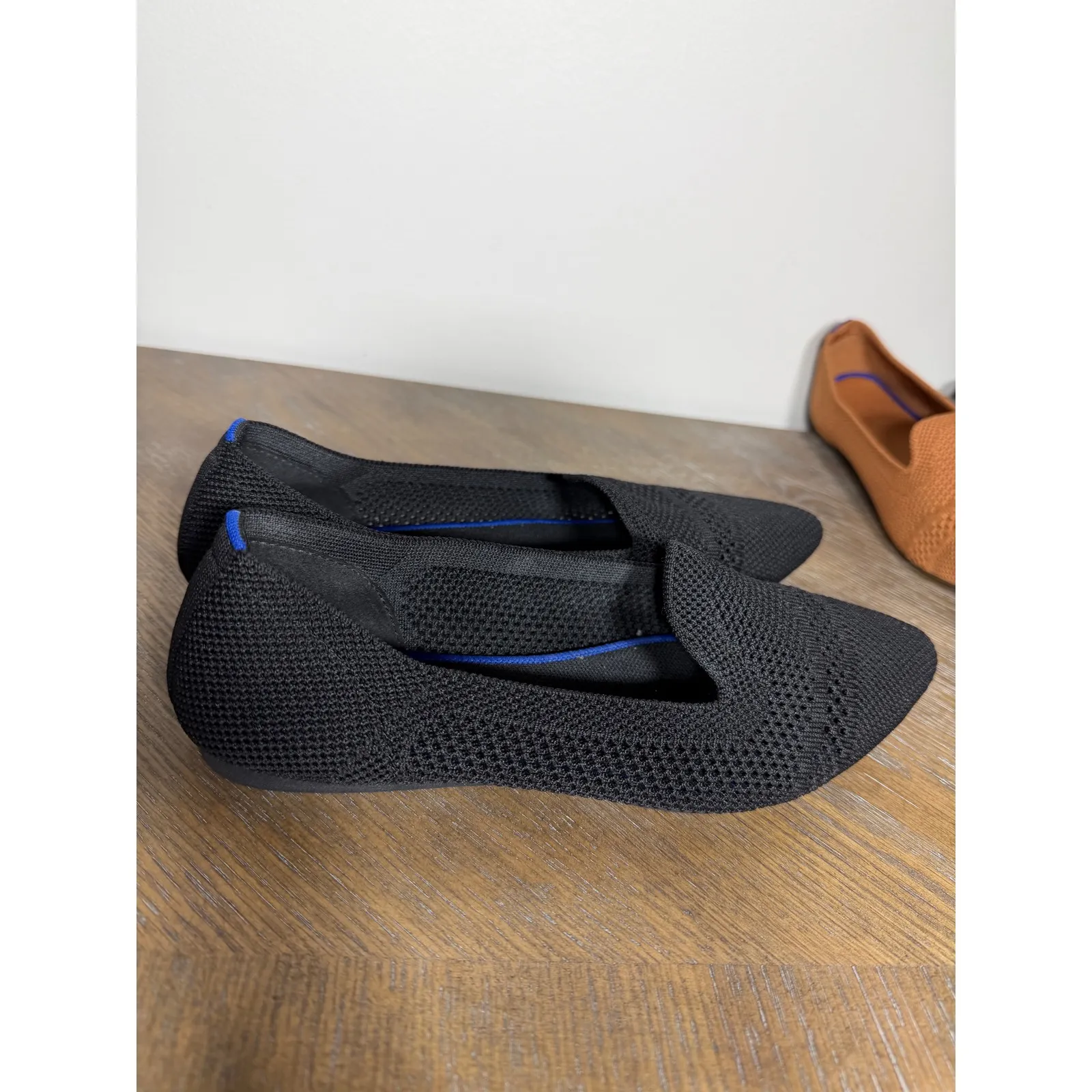 Black Knit Pointed Toe Flats knit Women's Size 7 Comfortable‎ Slip On Shoes - Image 4