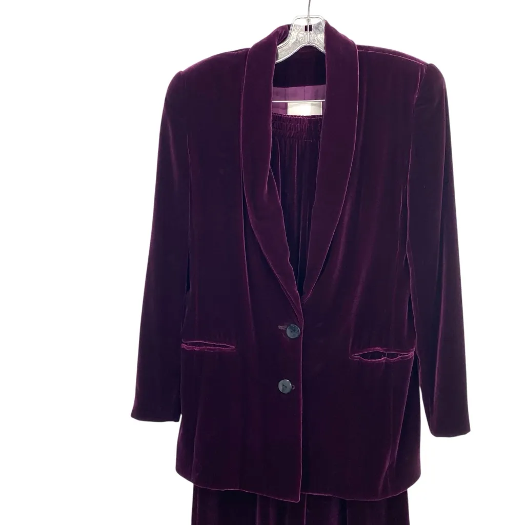 Dana Buchman Vintage Dark Purple Velvet Silk Blend Pant Blazer Jacket Suit Set - Image 8