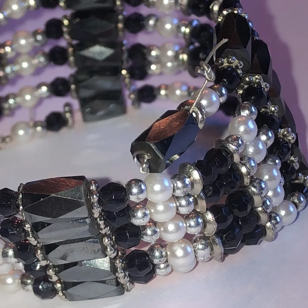 Vintage Hematite Beaded Boho Magnetic Closure Retro Wrap Bracelet - Image 3