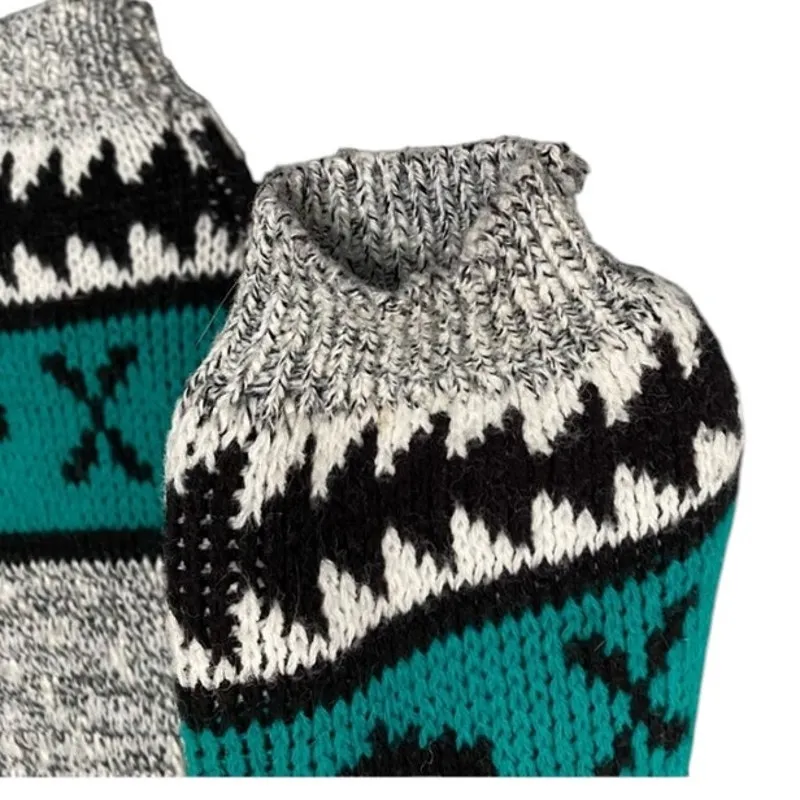 Vintage Adele Knitwear Teal Southwestern Compass Sweater Small Medium Gray - Image 5