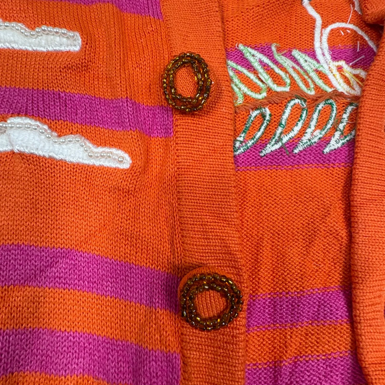 Just B Parrot Bird Tropical Embroidered Striped Cardigan Sweater Orange Pink M Size M - Image 9
