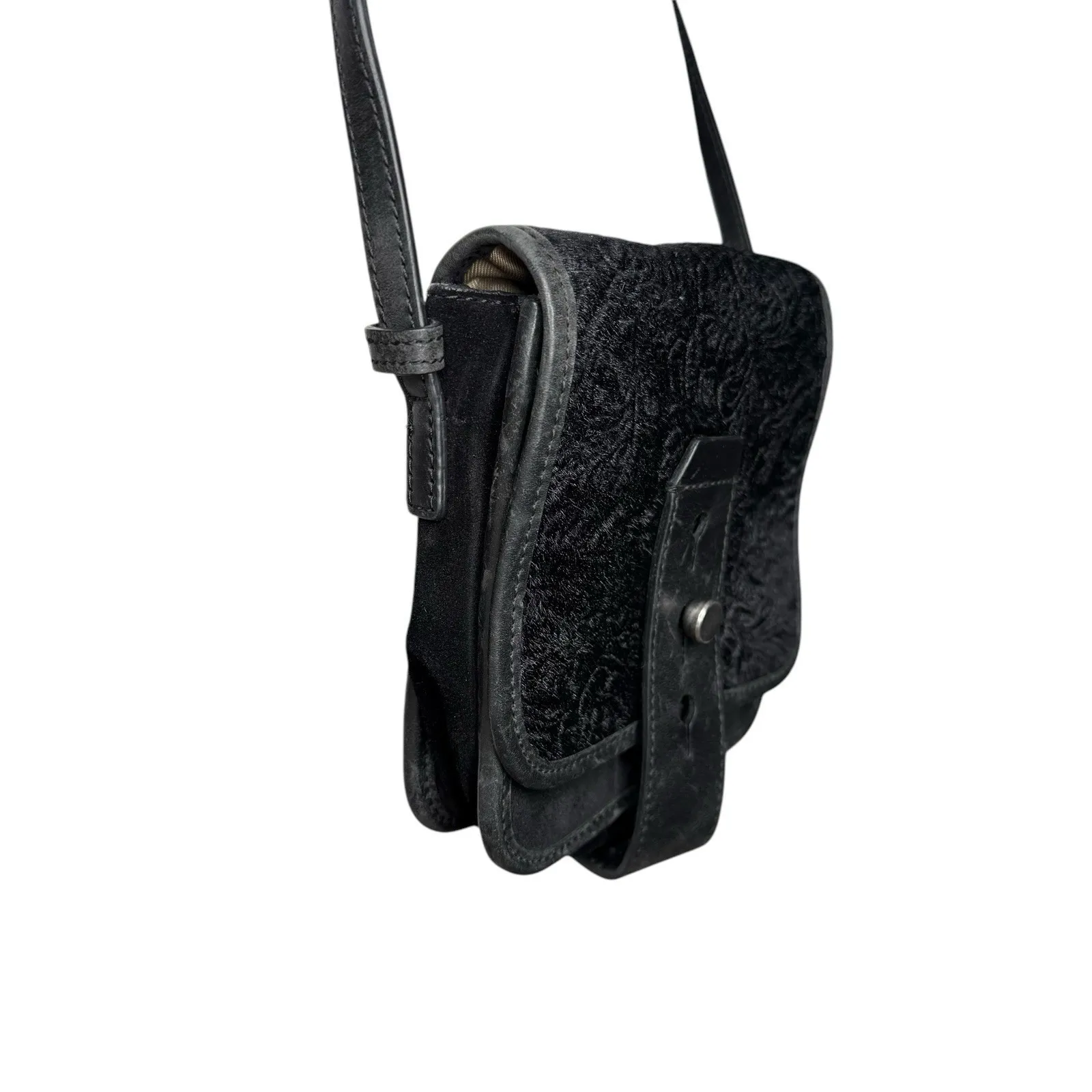 Rare Lucky Brand Mini Crossbody‎ Bag Leather Calf Hair Floral Embossed Micro Y2K - Image 5