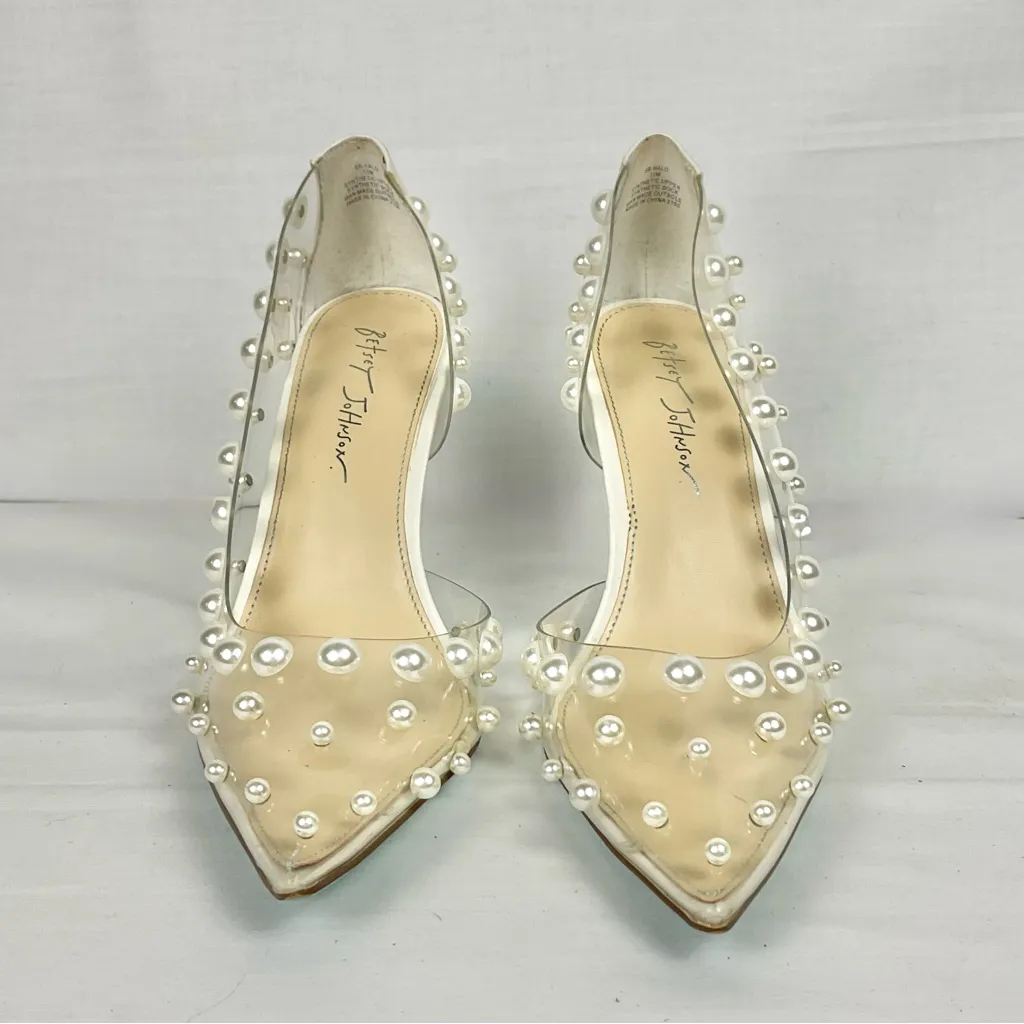 Betsey Johnson Halo Pump Clear Heels with Pearl Embellishments Sz 11 Party - Image 2