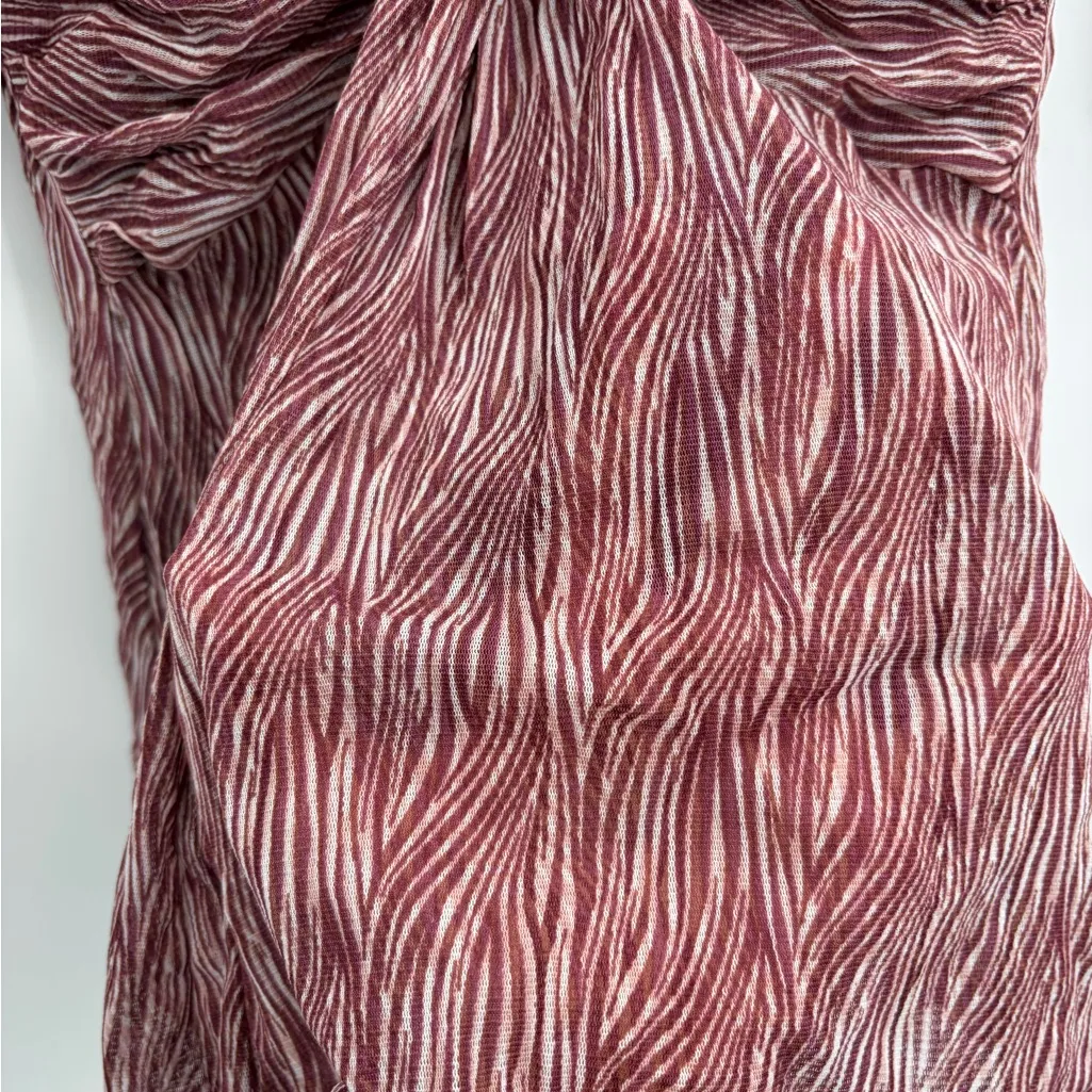 Y2K Twist Front Deep 2000s retro V Blouse Zebra Print Maroon Puff Sleeve Top xs Red - Image 7