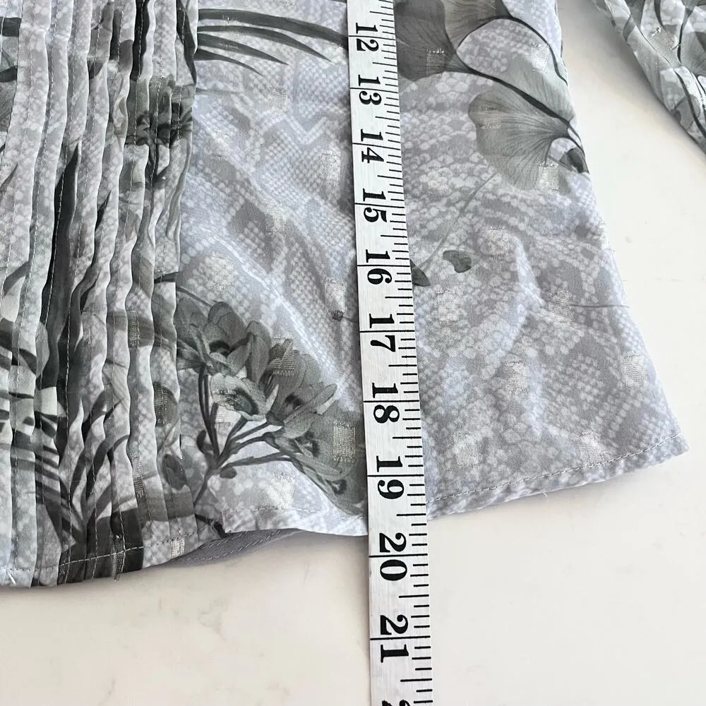 Ted Baker Tibbine Highland Pleated Floral Print Gray Long Sleeve Top Size 0/US 2 - Image 9