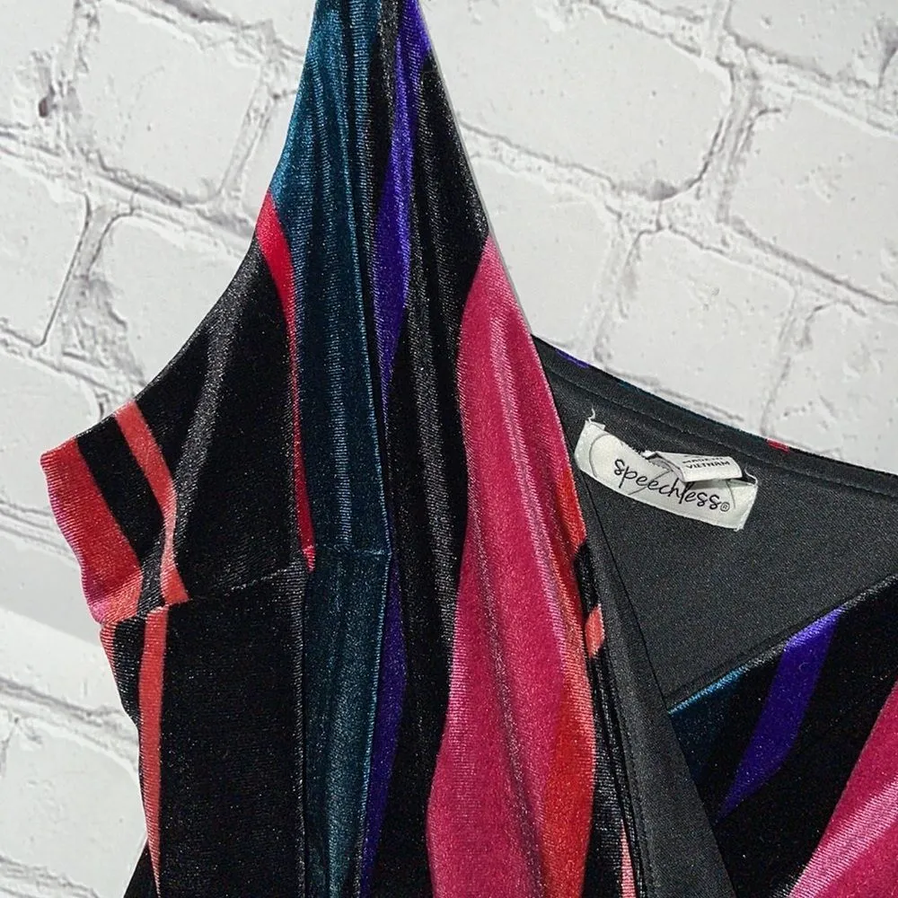 Speechless Velvet Velour Striped Belted Romper Small - Image 6