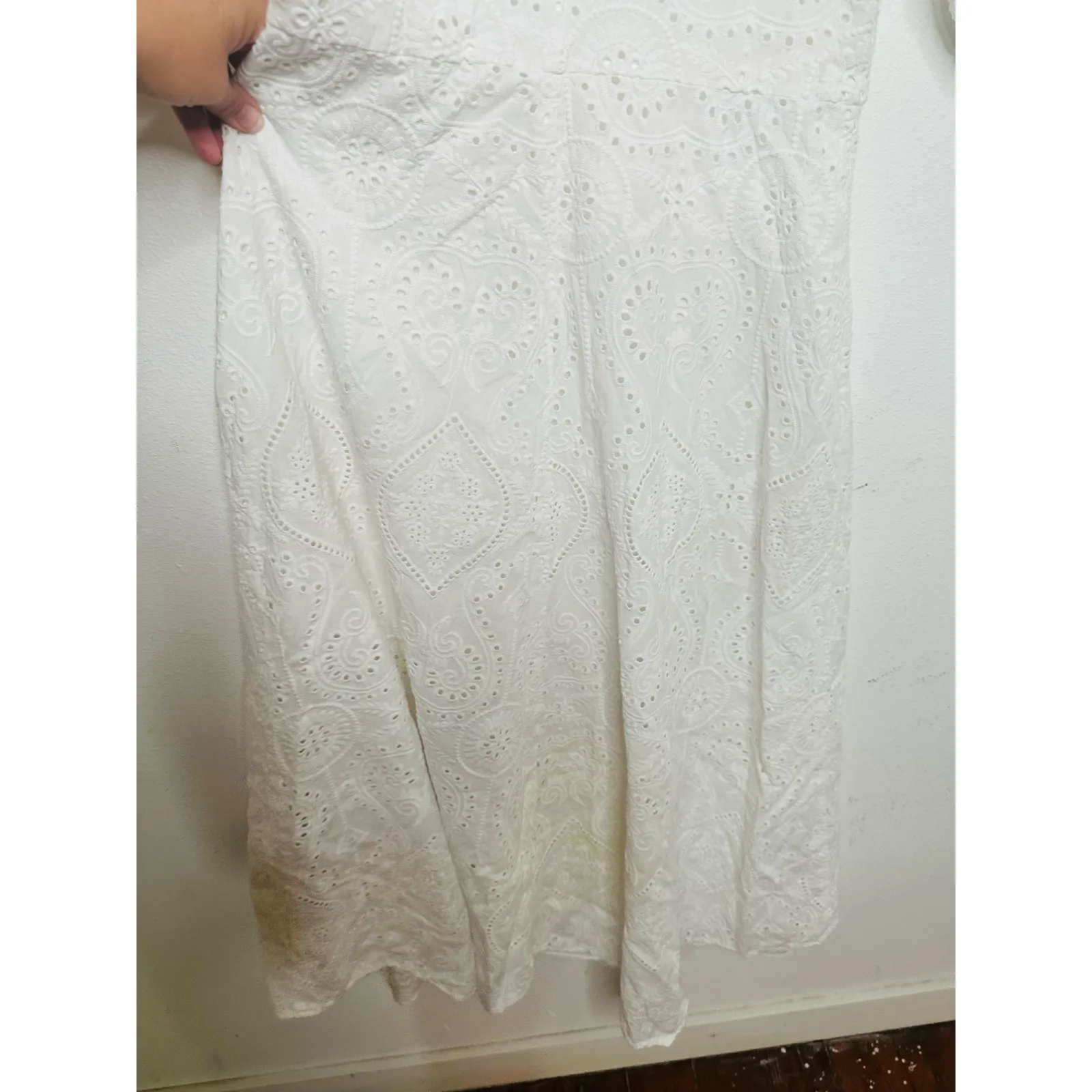 ALLSAINTS White Eyelet 100% Cotton Mock Neck Camila Broderie A - Image 10