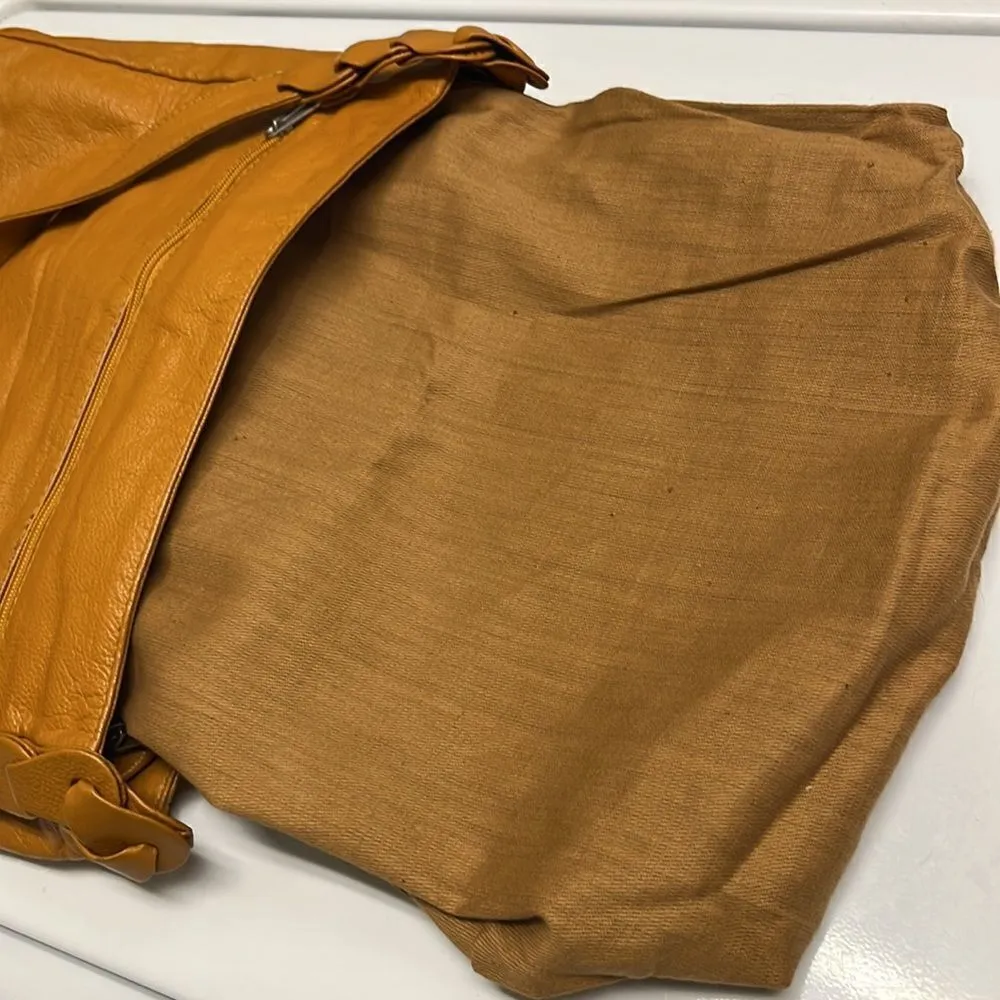 Genuine Leather Camel Shoulder Purse w/ Braided Accent & Silver-Tone Hardware - Image 9