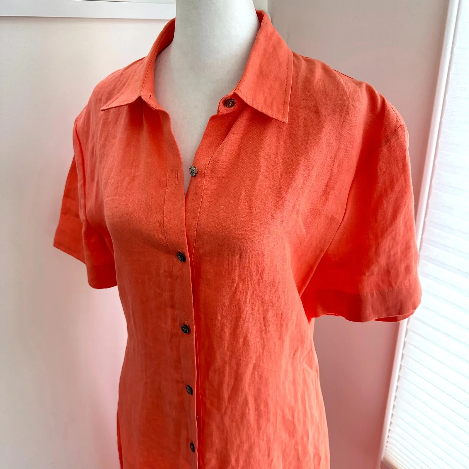 Theory Mermaid Linen Shirtdress Bright Coral Size 6 NWT Resort‎ Quiet Luxury - Image 2