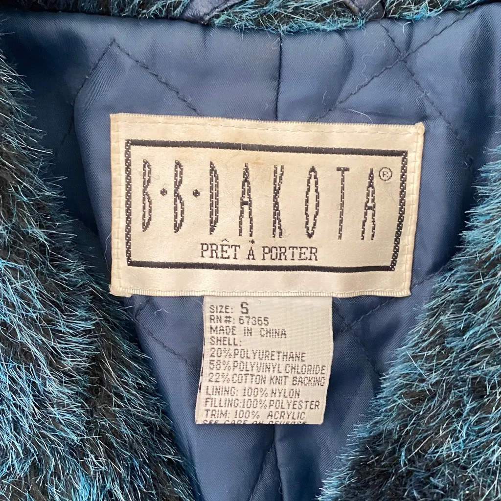 BB Dakota vintage faux leather fur collar jacket navy blue small - Image 3
