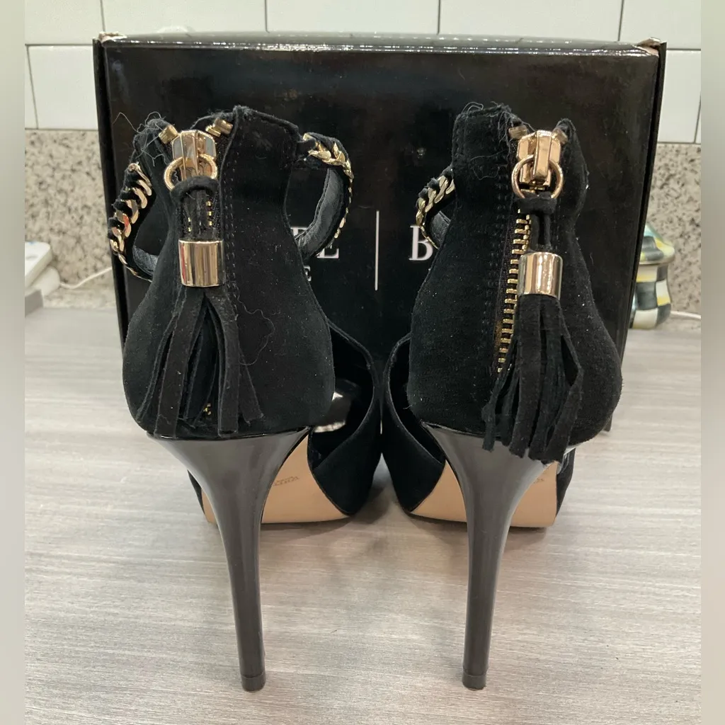 WHITE HOUSE BLACK MARKET ADONIA BLACK CHAIN SHORT PEEP TOE STILETTO HEEL - Image 7