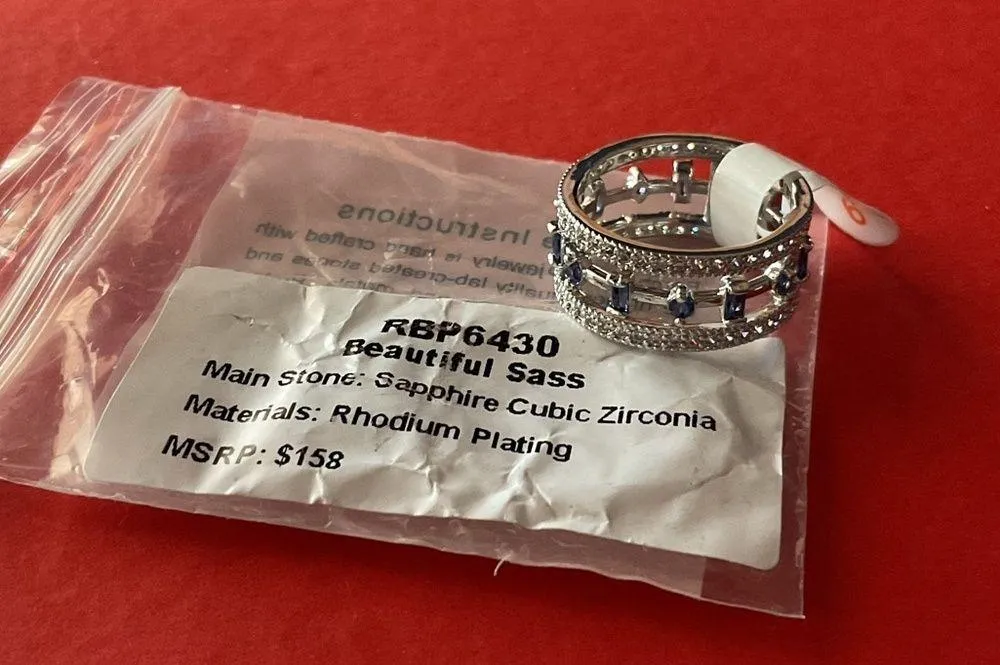 Bomb Party RBP6430 “Beautiful Sass” Sapphire CZ on Rhodium Size 6 Ring NWT - Image 5