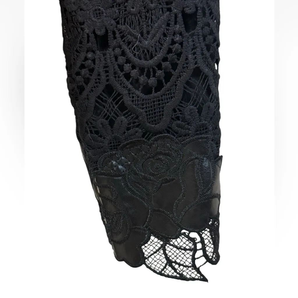 Guess Faux Leather Moto Jacket Lace Sleeve Floral Print Size M - Image 8