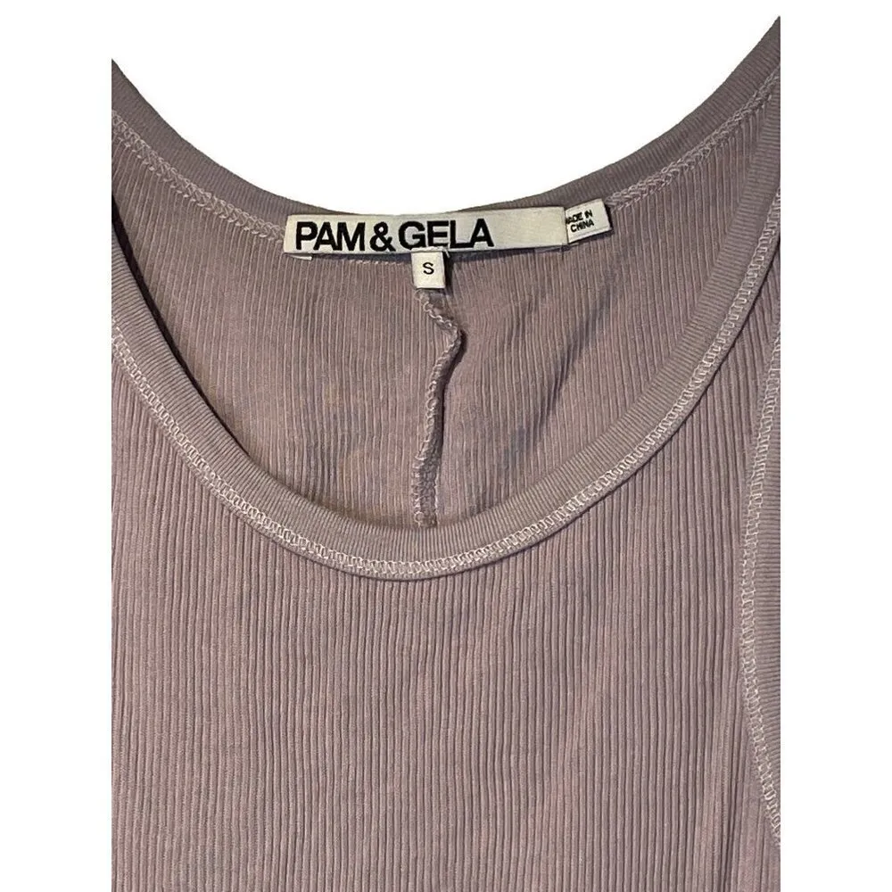 Pam & Gela Skinny Rib Tank in Lavender Small Women's Sleeveless Top - Image 7