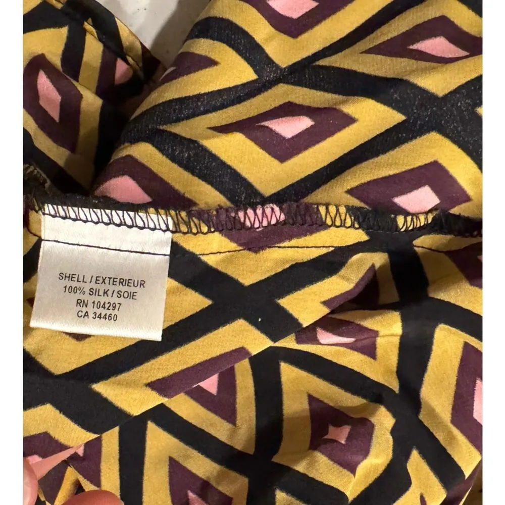 Milly of New York Gold Diamond Geometric 100% Silk Blouse Size 0 - Image 5