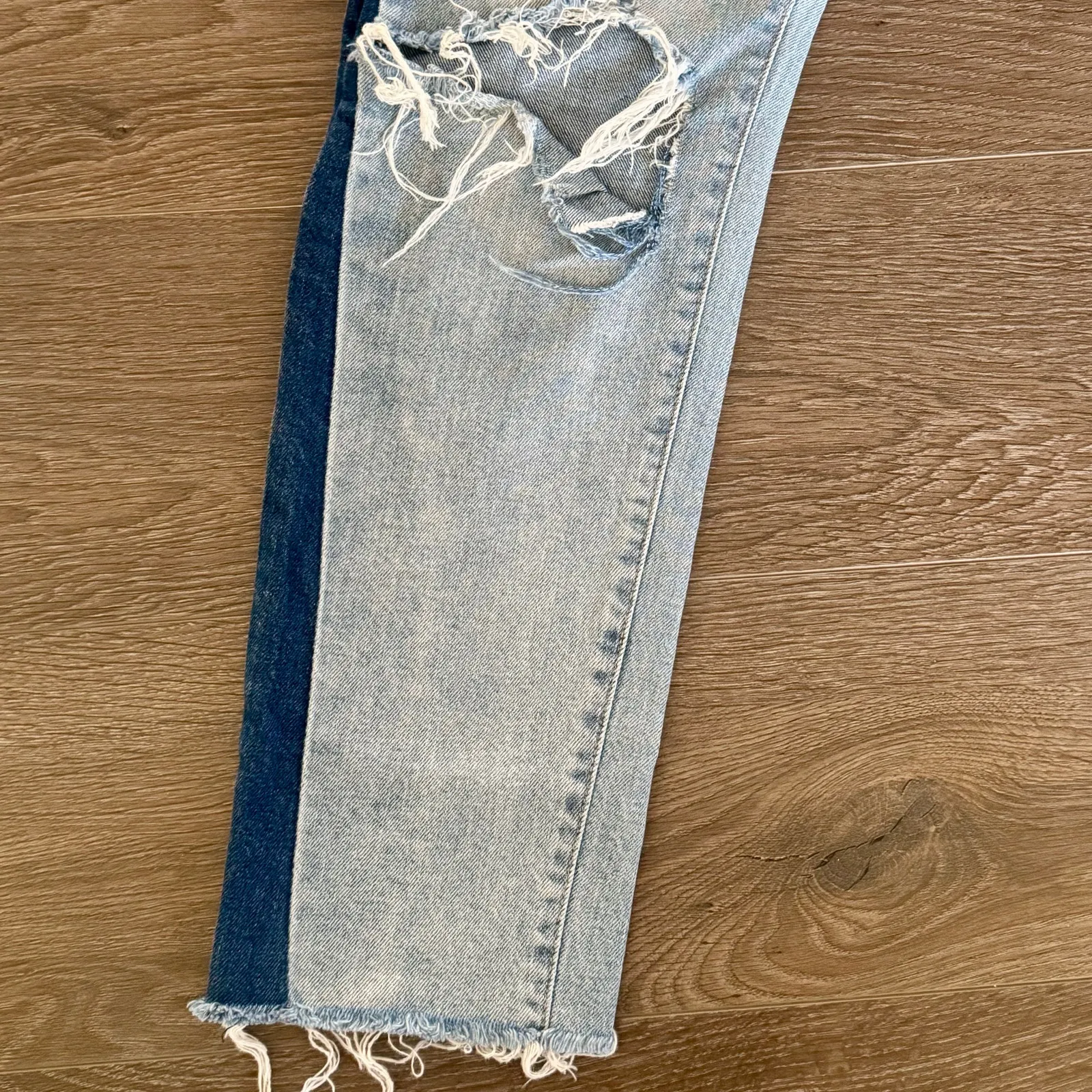 Pistola Charlie Two Tone Jeans Straight Colorblock Distress Raw Hem Sz 27 Grunge - Image 7