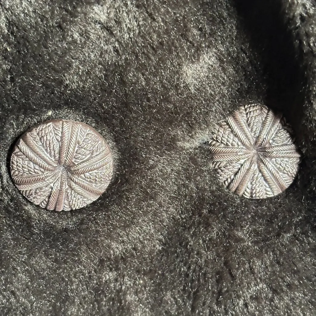 Vintage 70s Double Breasted Faux Fur Coat Large Buttons Pockets Orange Lining Brown - Image 3