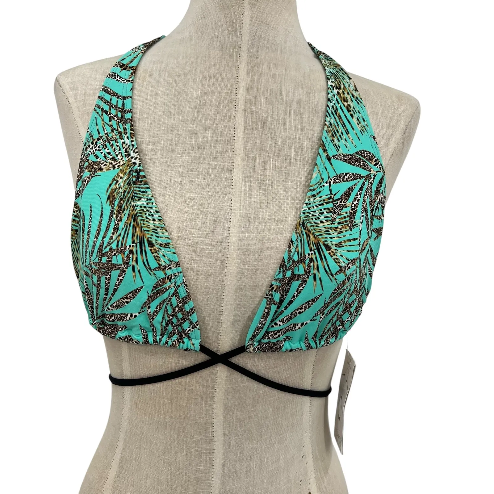 L Space‎ Lexie Wrap Bikini Top Pools & Palms Print Blue Green Size Large - Image 5
