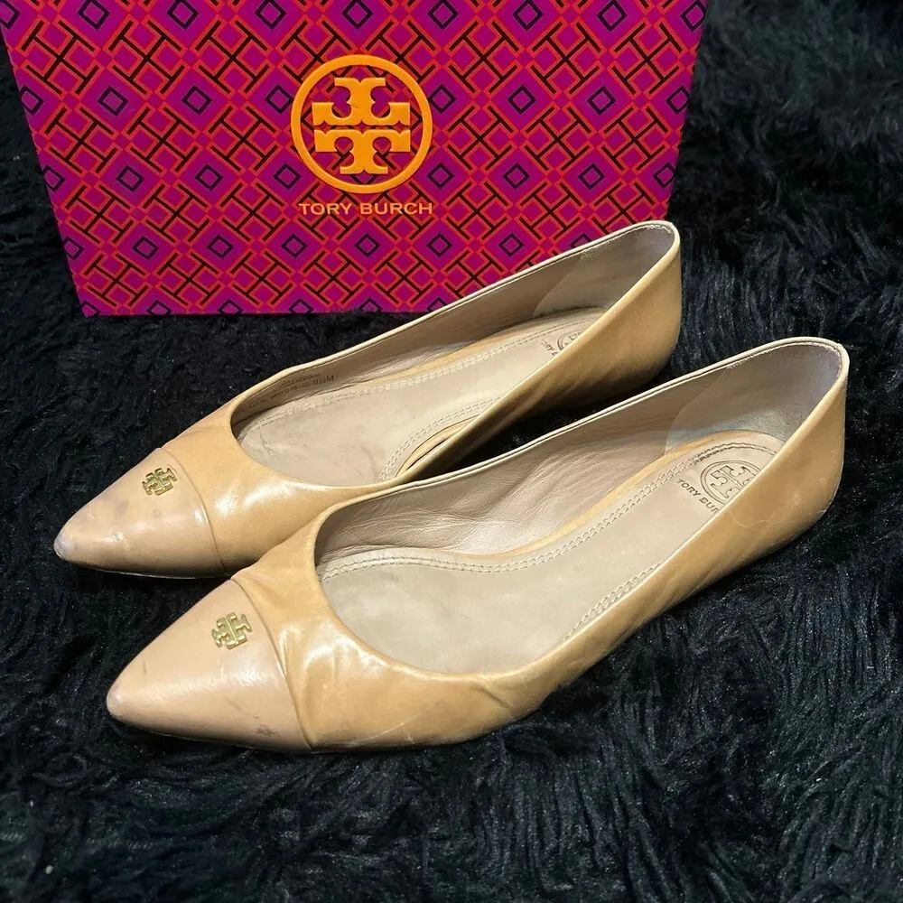 TB TORY BURCH nude tan leather flats slip on shoes women’s 8.5 - Image 2