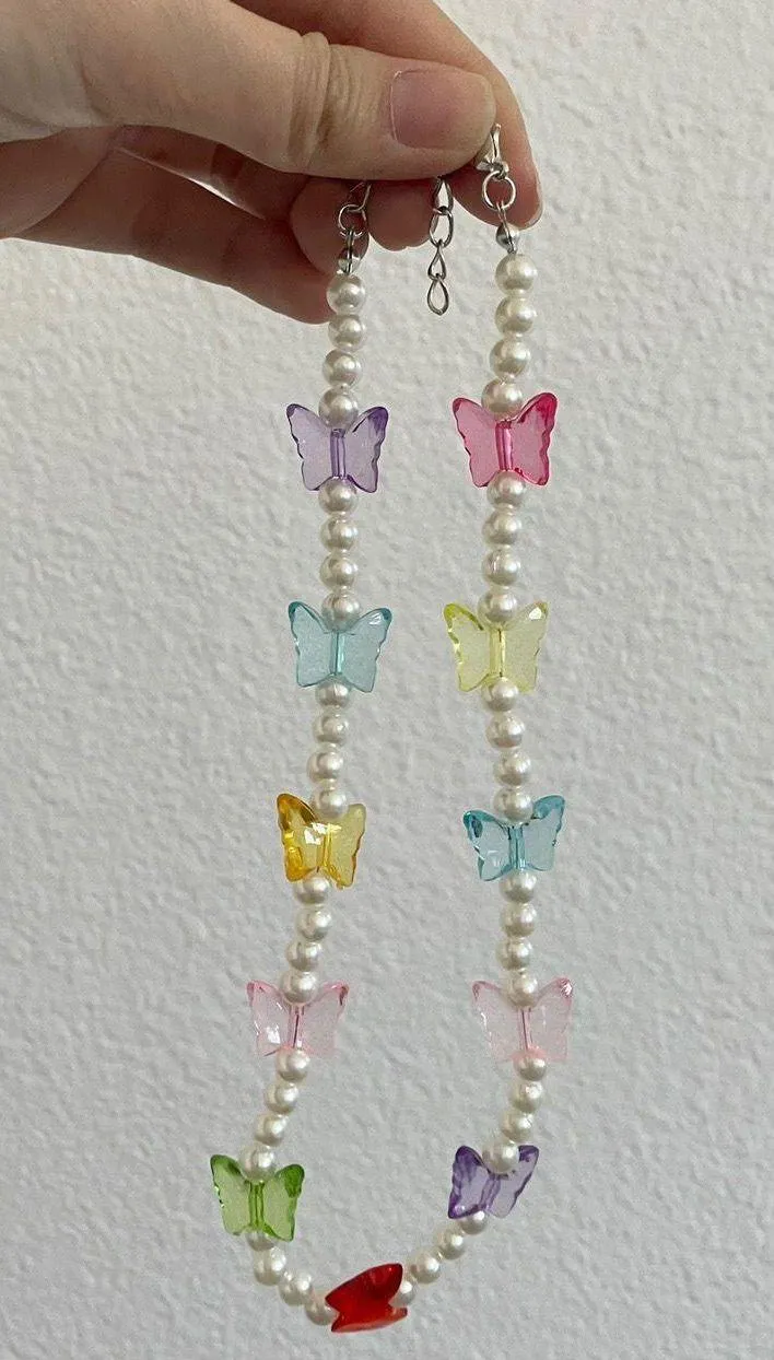 Rainbow Butterfly Beaded Necklace - Image 3