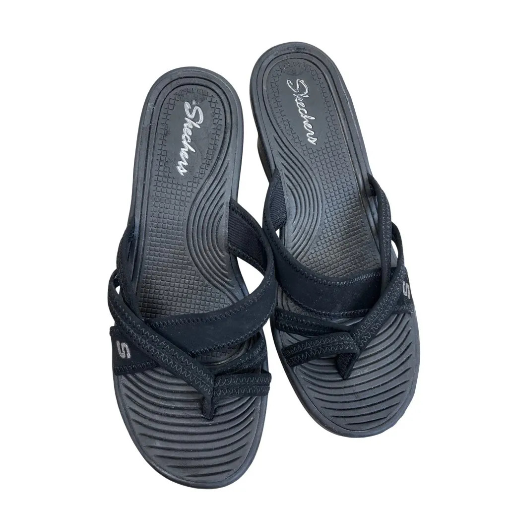 Skechers Womens Black Wedge 2.5" Heel Slip-On Sandals Size 9 SKU 8349 - Image 9