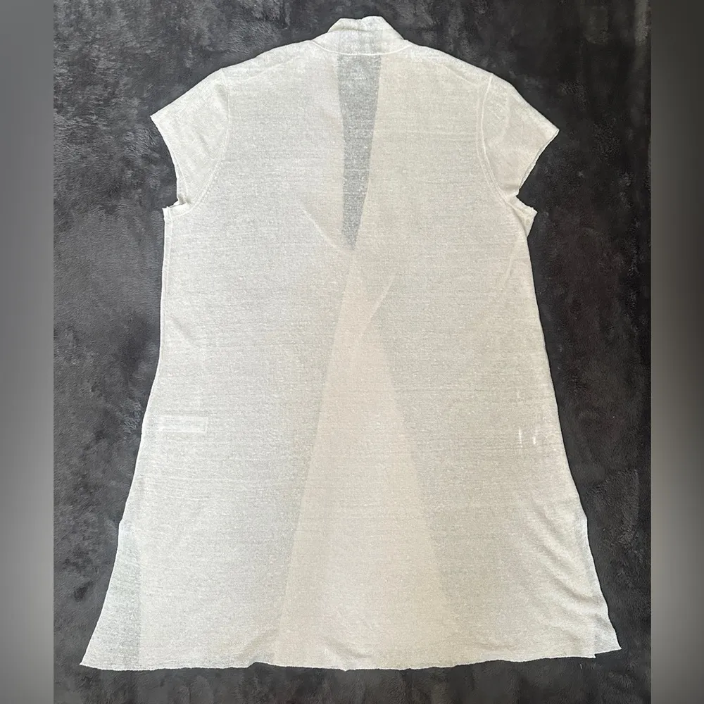 Hemp Cap Sleeve Sheer Long Open Cardigan in Opal Cream Size Large - Image 6