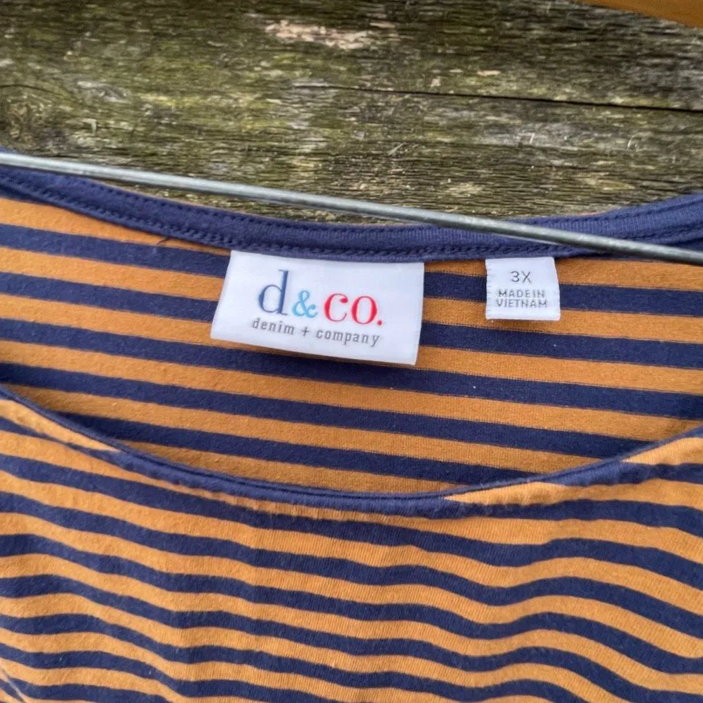 Denim + Co. size 3X blue tan striped top. - Image 3