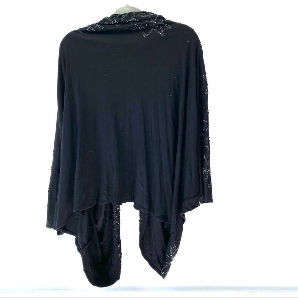 Vintage Black Sequin Beaded Open Rayon Cardigan Top size medium - Image 5