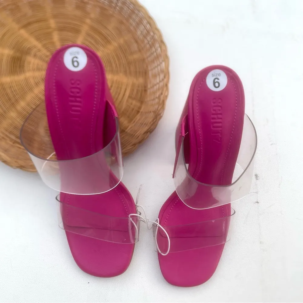 Schutz Womens Shoes Sandals Pink Block Heel Victorie Pink Clear Block Size 6 - Image 3