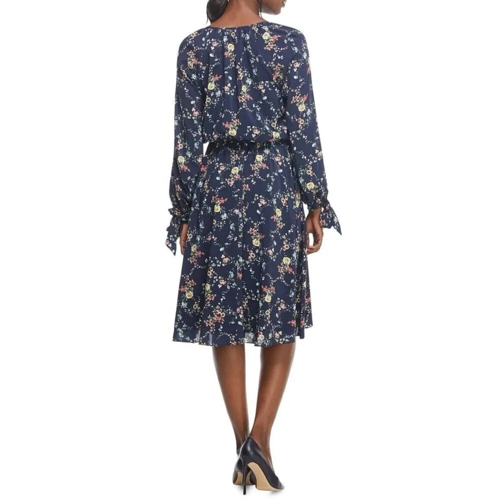 Gal Meets Glam Bonnie Floral Blouson Dress Women 8 Navy Blue Peasant Cottage - Image 11