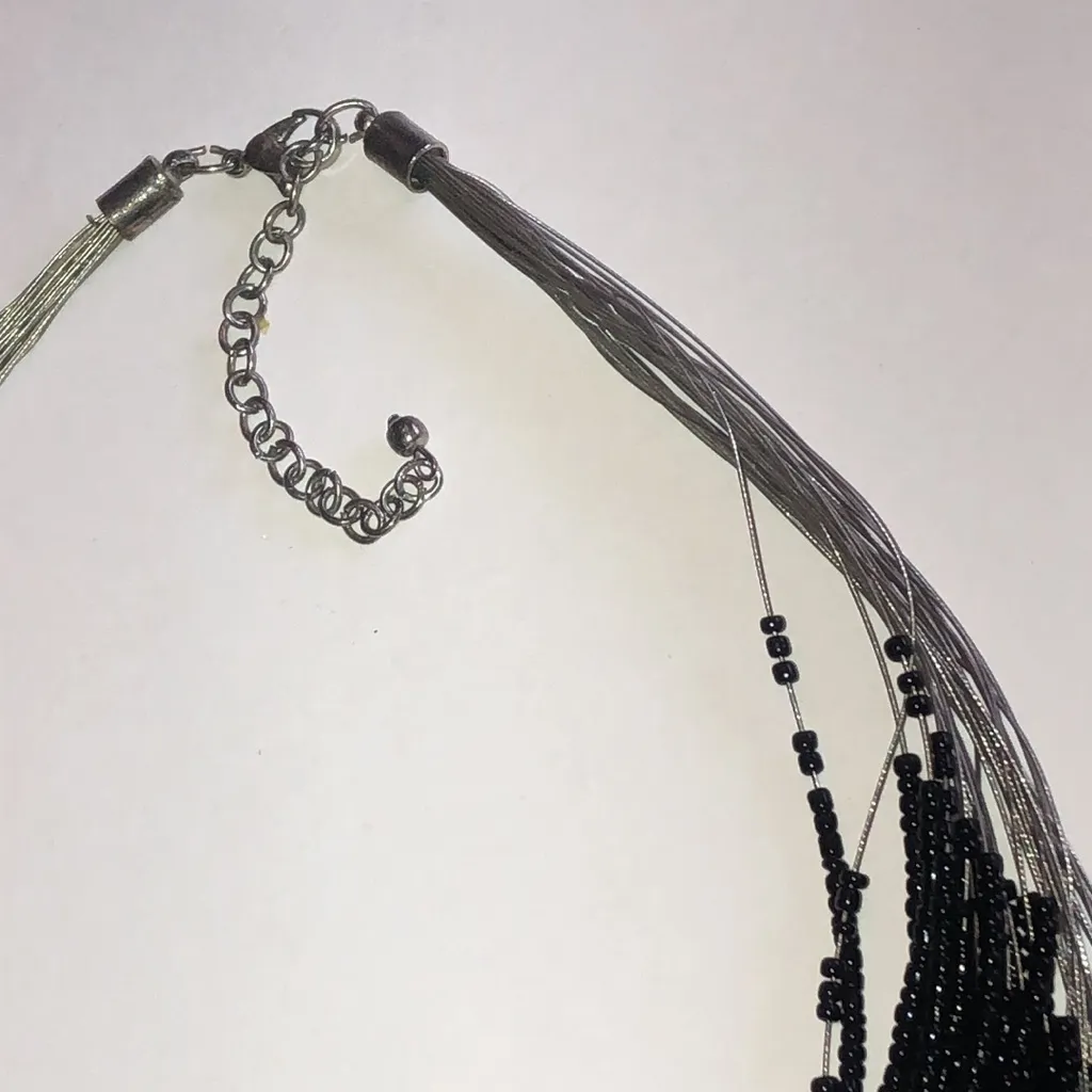 Elegant Black Seed Bead Beaded Boho Multi Strand Statement Necklace - Image 4