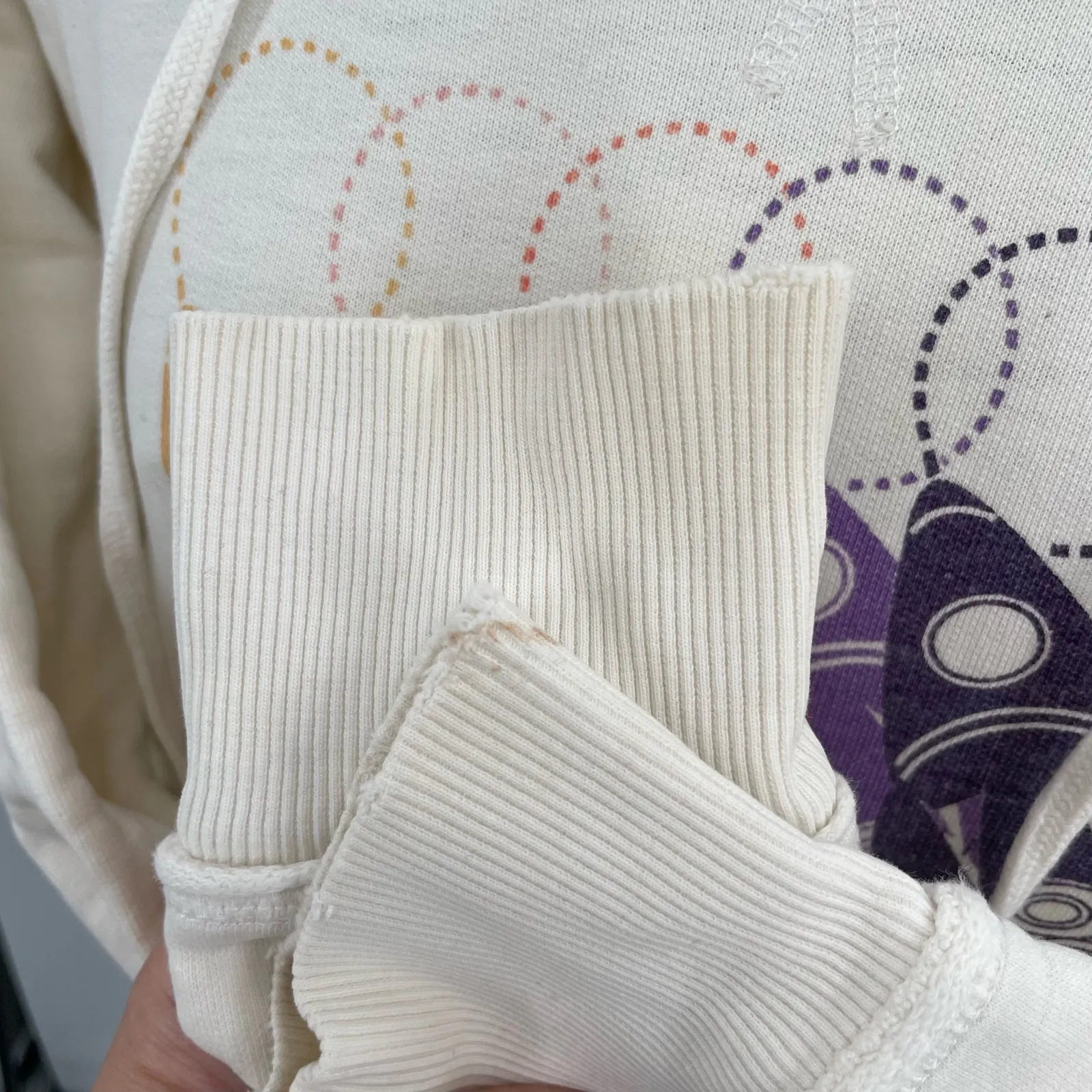 H&M Divided Spaceship Planet Stardust Pullover Hoodie Graphic Cream Retro Size 4 Purple - Image 13
