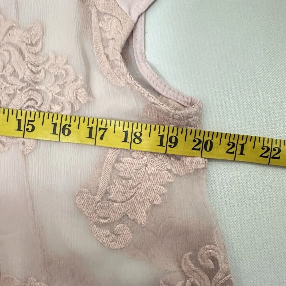 Soft Surroundings Silk Embroidered Tank Top Blush Sheer Blouse Cottagecore M - Image 5