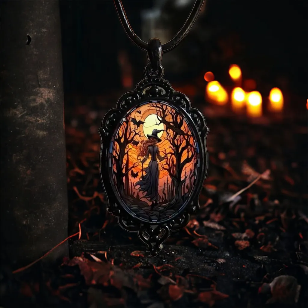 Retro Style Bat Witch Pendant Cameo Black‎ Pendant Necklace Gothic Vintage Style Black - Image 15