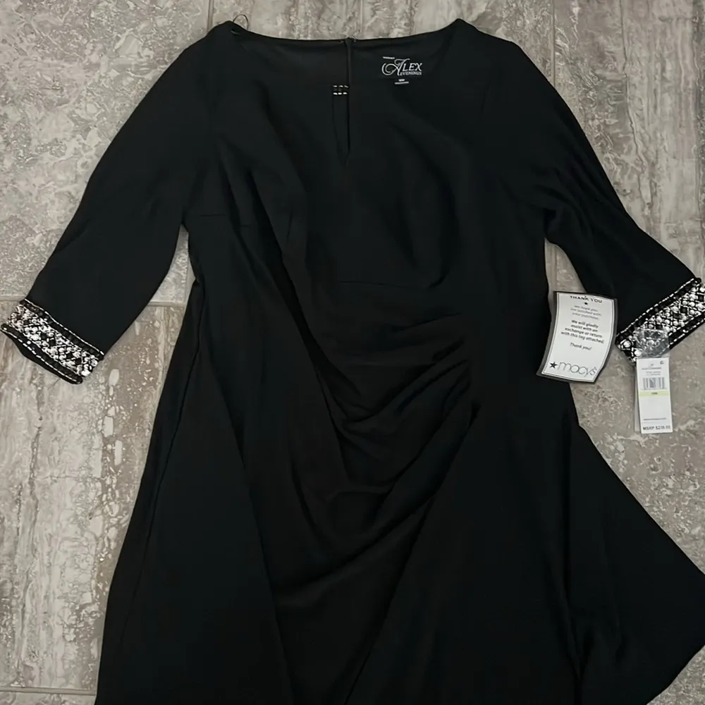 NWT Alex Evenings A-Line Dress w/Side Ruched Cascade Skirt, Black Size 18W $239 - Image 5