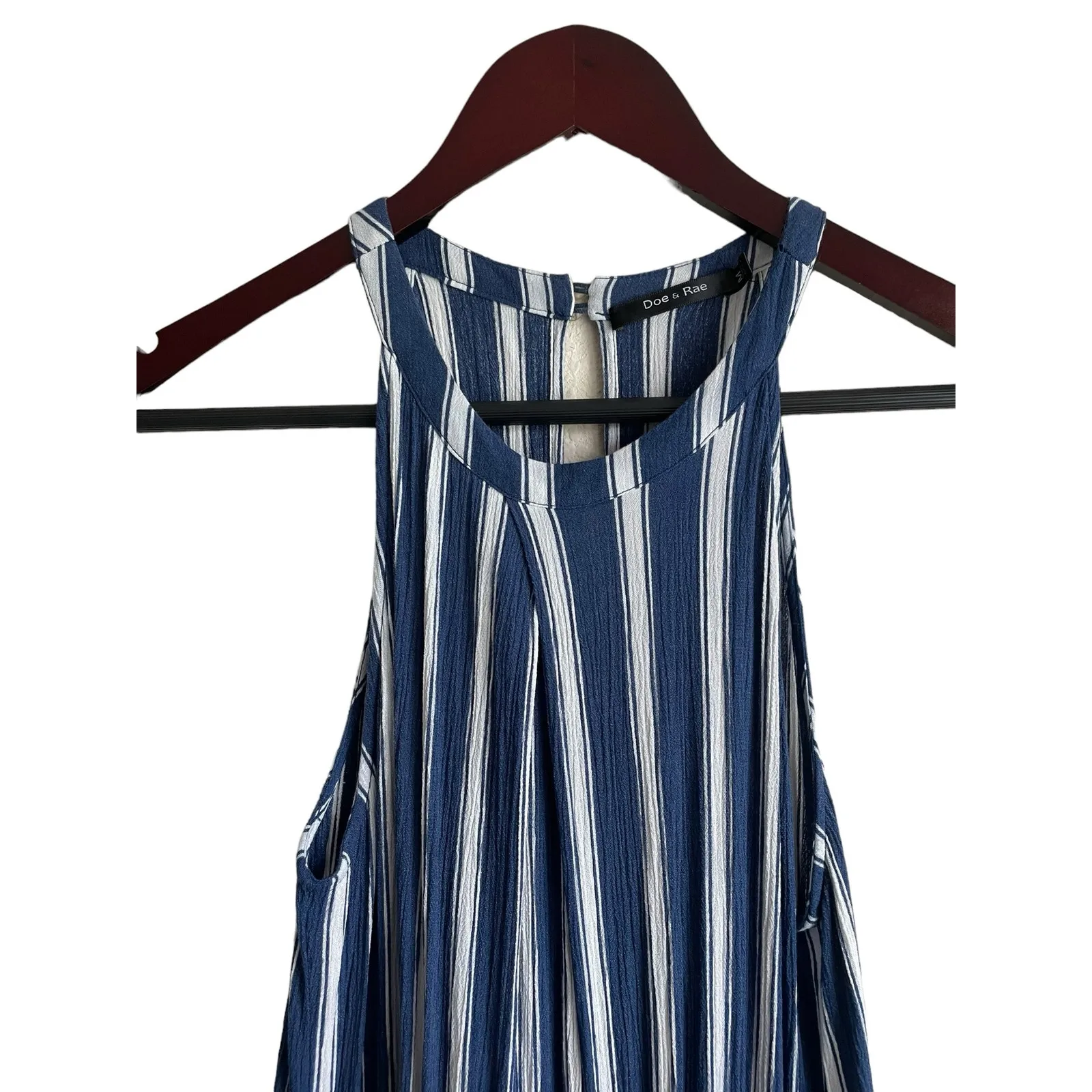 Doe & Rae Women‎ Belted Crop Jumpsuit M Blue Stripe Wide Leg Boho Festival Y2K - Image 14