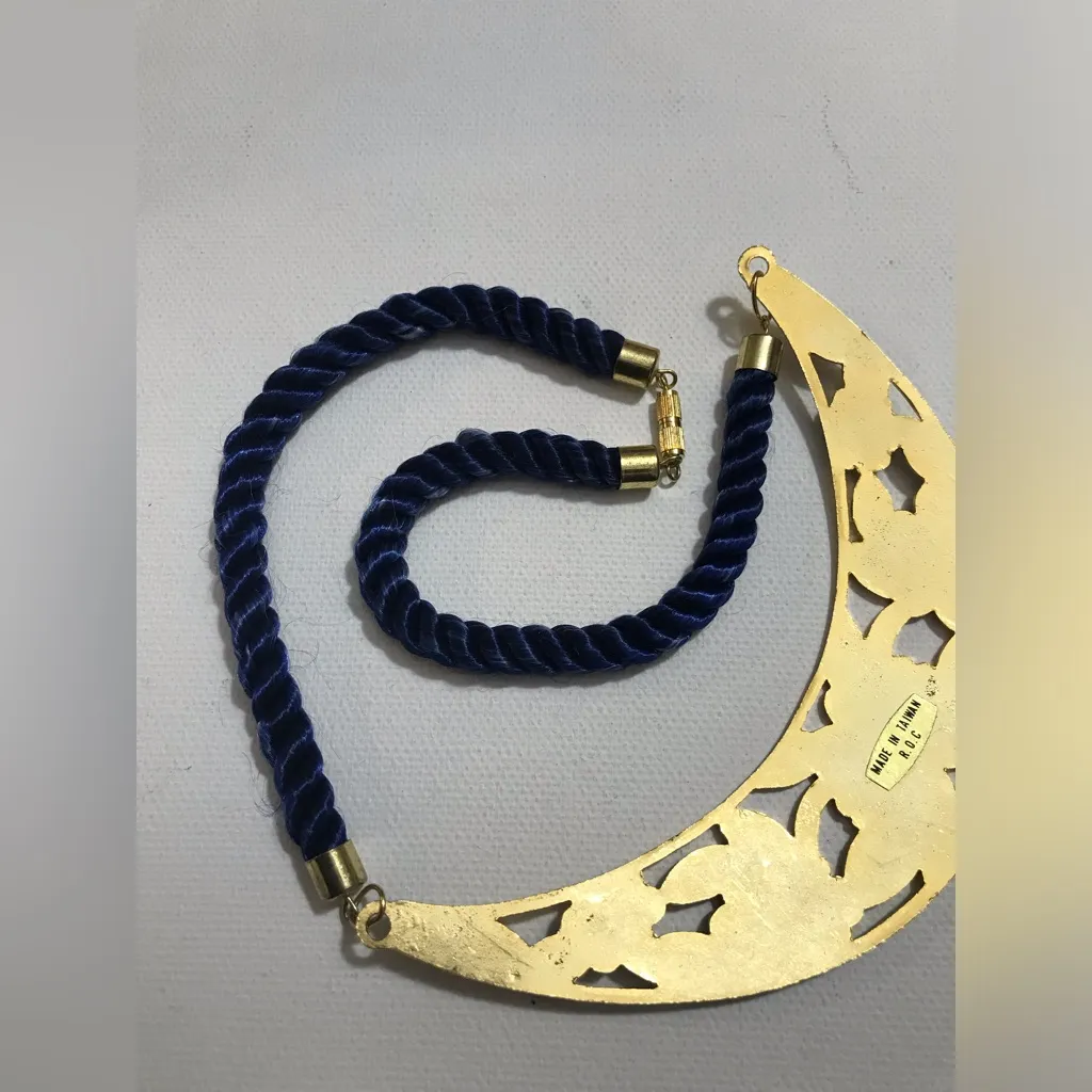 Vintage Cloisonne Dark Blue Floral Necklace Gold Tone On Blue Silk Rope 16 in - Image 7