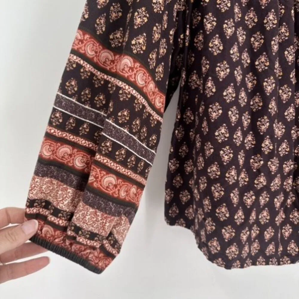 Old Navy Floral-Print Split-Neck Long-Sleeve Smocked Printed Poet Blouse Size XL - Image 6