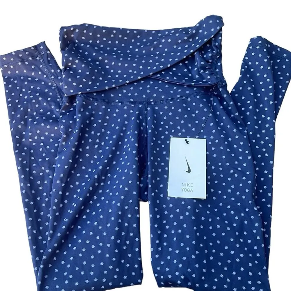 Nike blue & white polka dot yoga legging pants high rise 7/8 length size XS NEW - Image 12