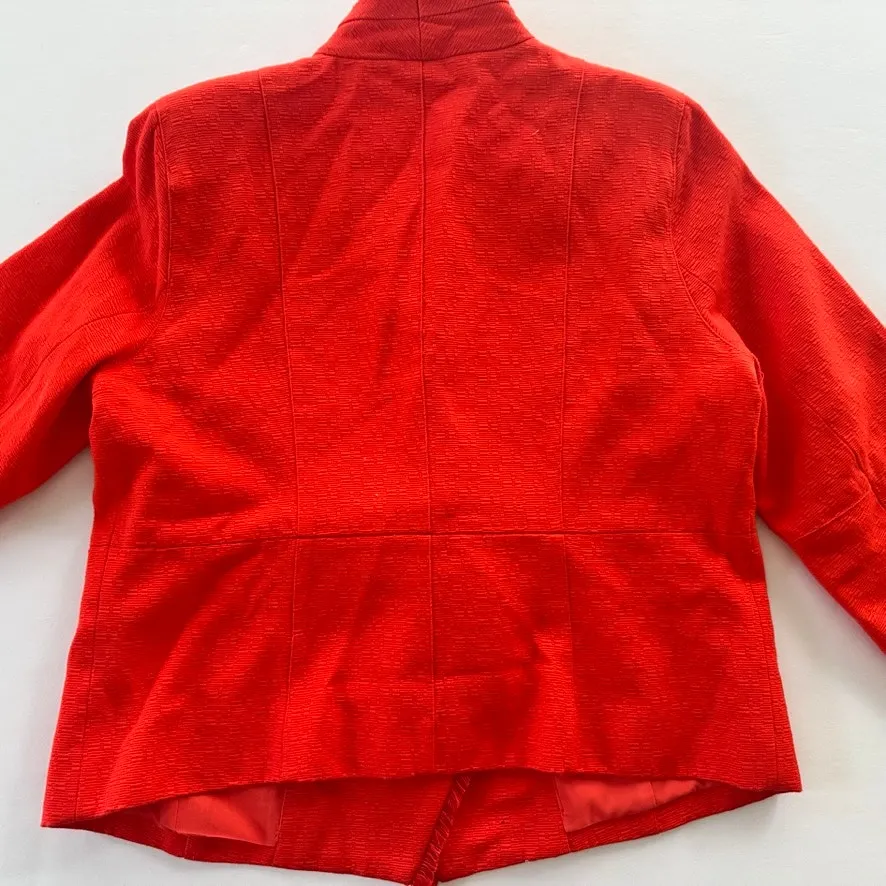 Marie Oliver Open Front Moto Tweed Jacket Brilliant Red Orange Size Medium - Image 6