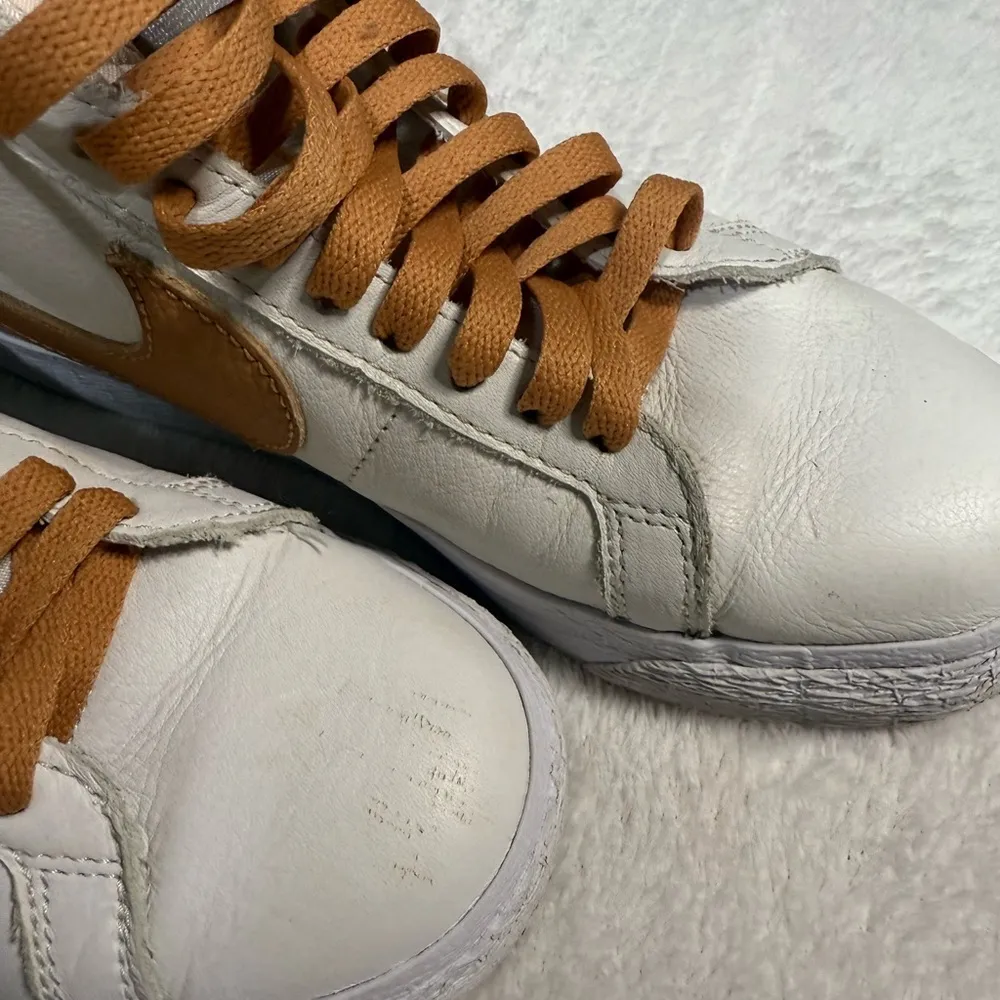 Nike White and Tan High-Top Sneakers with Unique Lacing - Image 8