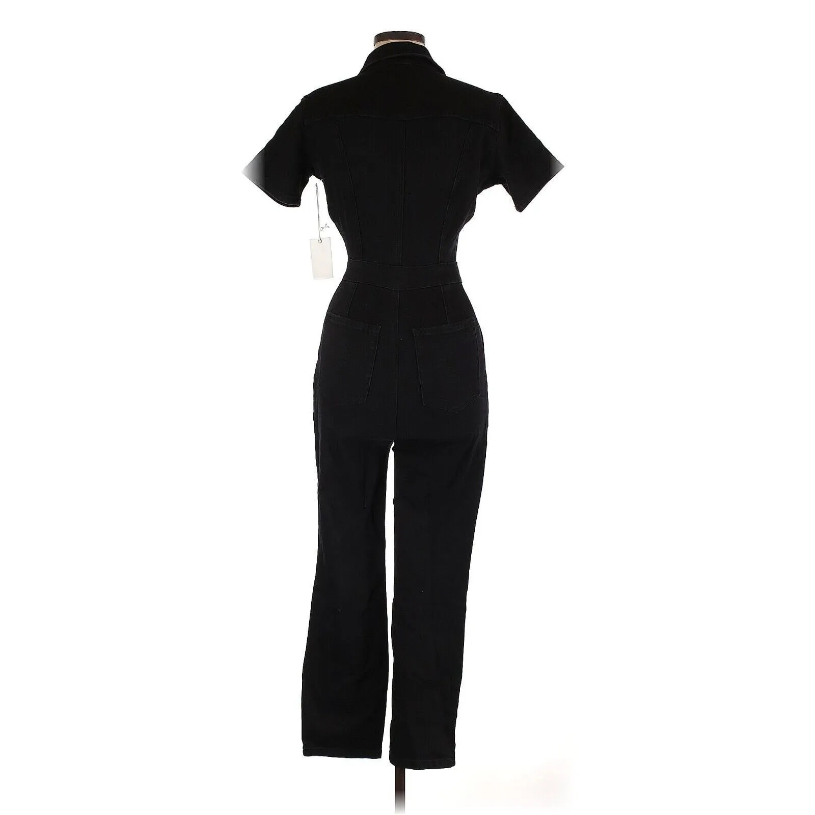 GOOD AMERICAN Solid Black Long Denim Jumpsuit - 2 (Medium) - Image 2