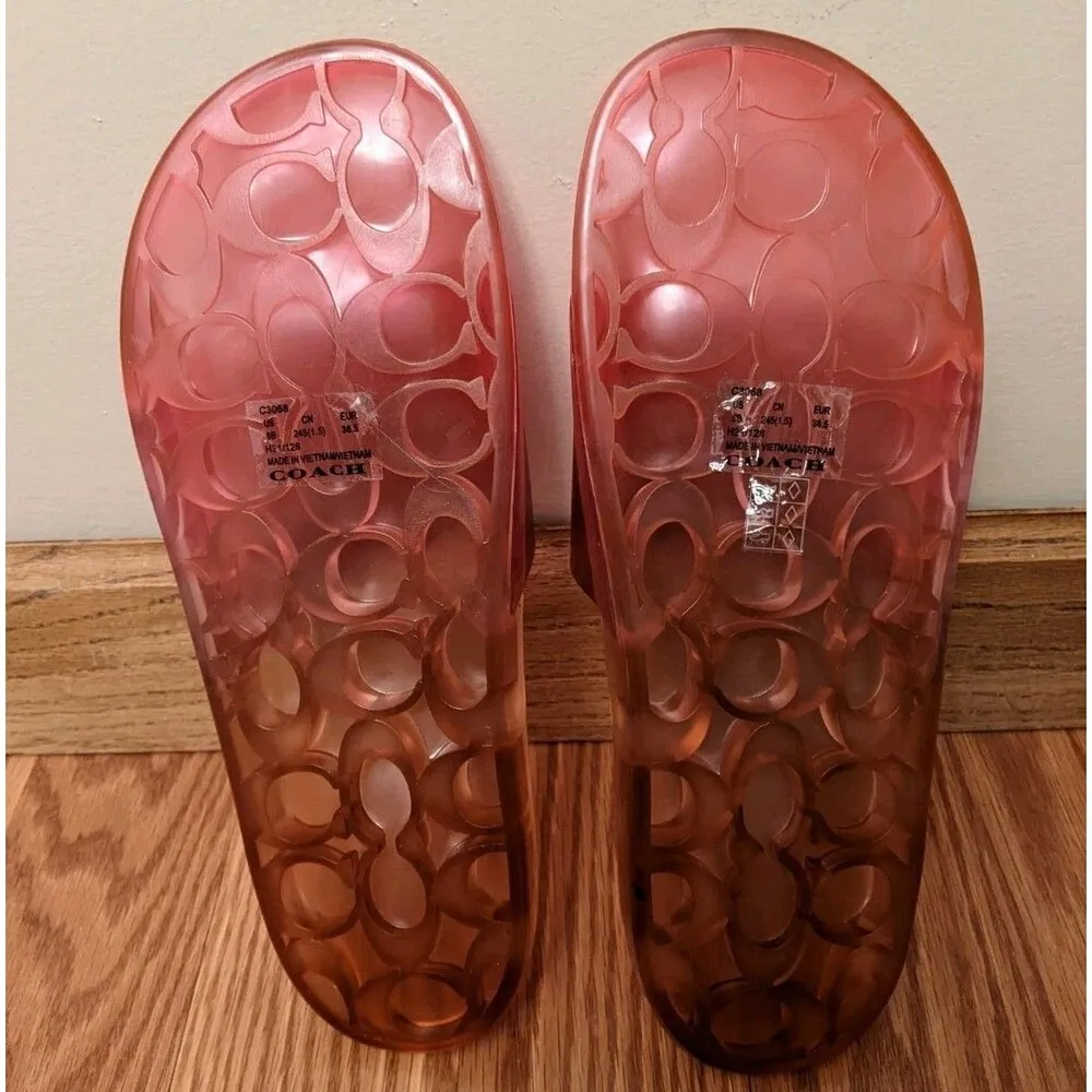 COACH Ulyssa Jelly Clear Rubber Slide Sandal Flip Flop Sz 8 Tangerine Pink Ombre - Image 9