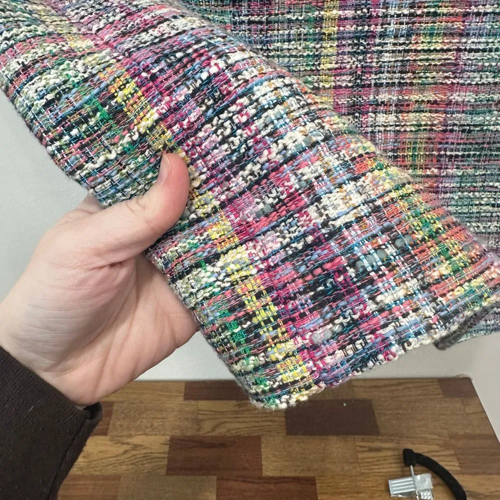 Akris Punto Multicolored Bleached Denim Dress 4 Tweed Plaid Career Fringe‎ NWT - Image 7