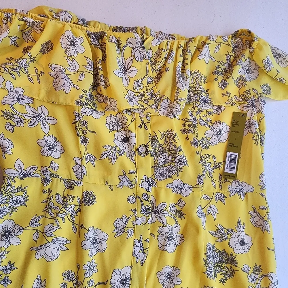 Aida Floral  Print Off Shoulder Dress Yellow / Ivory Size L NWT - Image 14