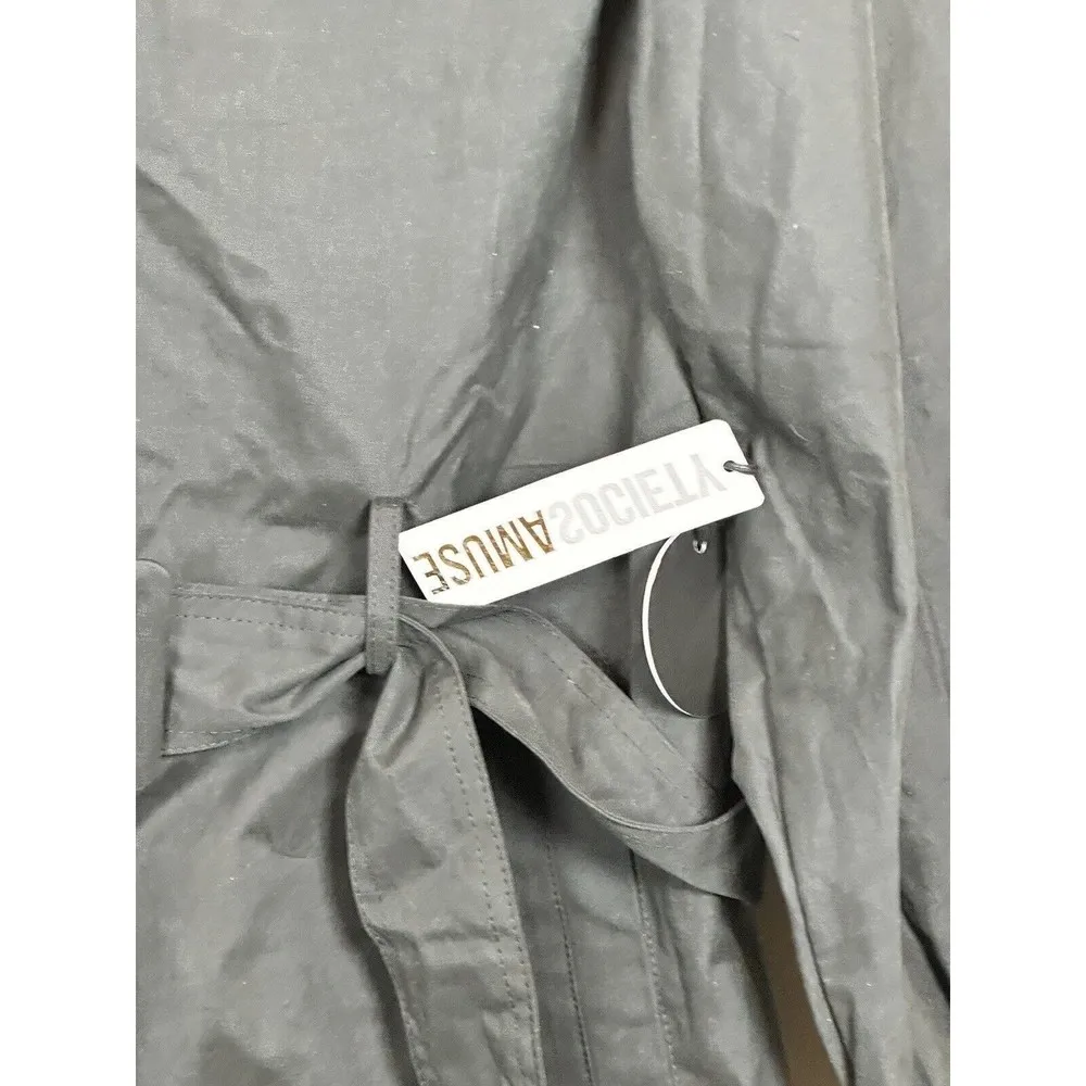 Amuse Society Black Ginger Woven Trench Coat Jacket Size X Small Ruffle Neckline - Image 3