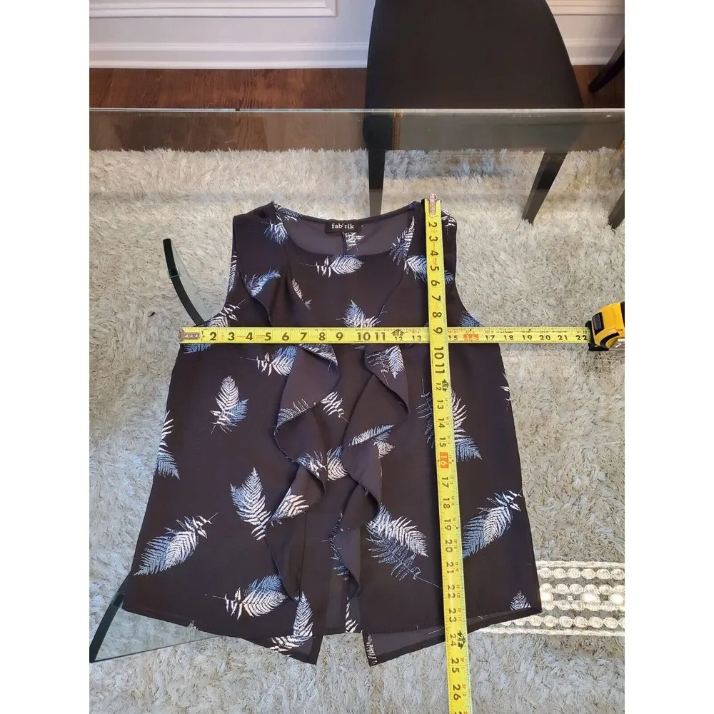 Fab'rik Womens Black Polyester Sleeveless Round Neck Casual Ruffle Top Blouse S - Image 7